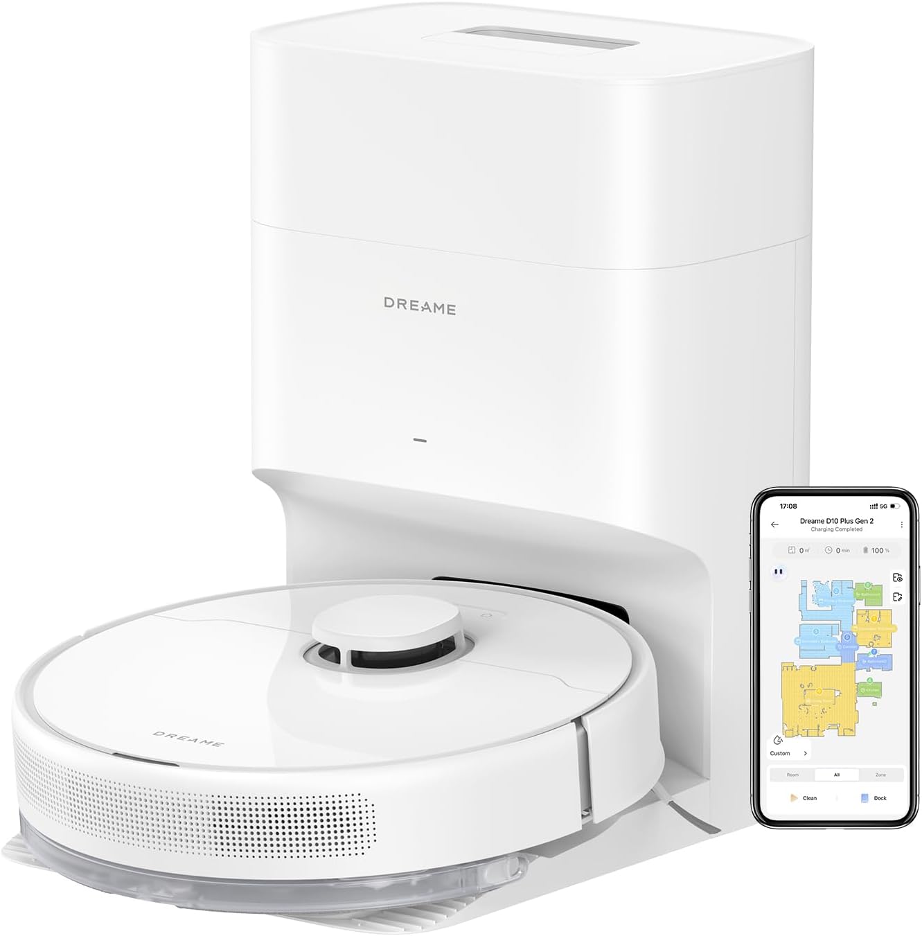 Dreame D10 Plus Gen 2 Robot Vacuum and Mop with Self-Emptying Base | LiDAR Navigation, 6000Pa Suction