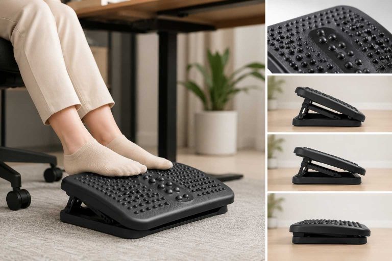 HUANUO Adjustable Desk Footrest Massage Surface and 3-Height Support for Under-Desk Comfort