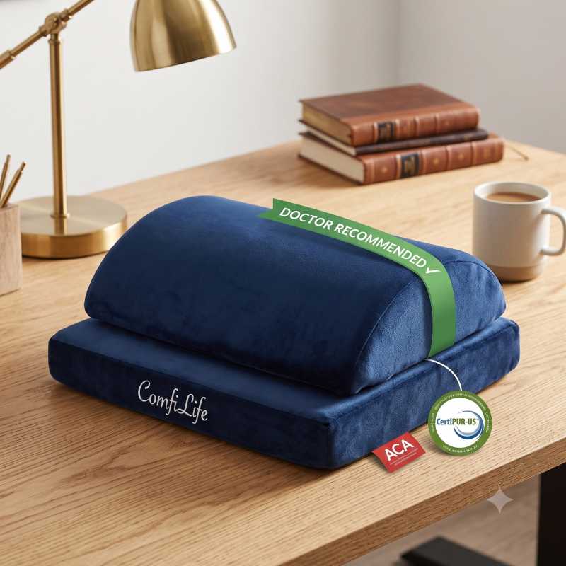 ComfiLife Adjustable Memory Foam Under Desk Footrest, Navy