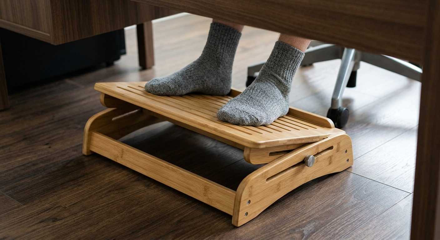 HUANUO Bamboo Under Desk Footrest with Adjustable Height & Angle