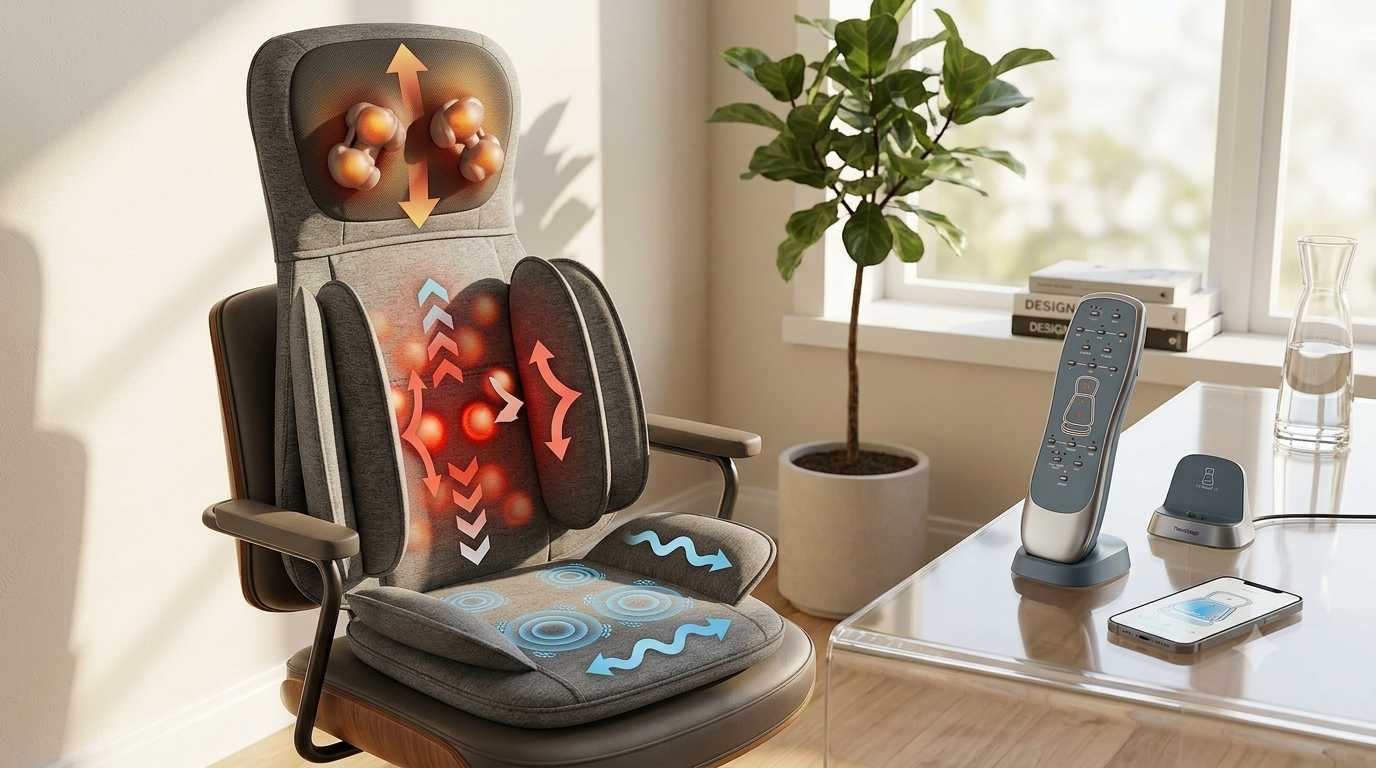 THERAZZAGGE TZ-2209-N(US) Shiatsu Neck & Back Massage Chair Pad with Heat, Compression & Vibration
